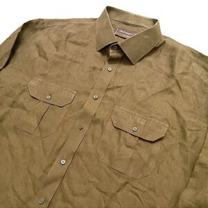 Vtg Pal Zileri 100% Linen Safari Utility Shirt Men XXL Olive Green Made in Italy